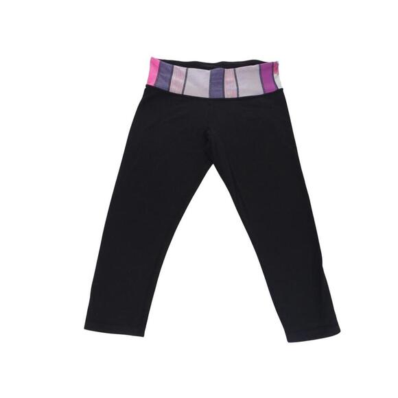 Lululemon Stylish Black Capri Leggings with Colorful Waistband Reversible - Picture 1 of 6